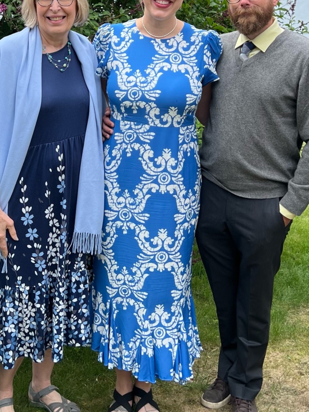 RHODE  NWOT maxi dress  flutter sleeves mermaid hem size 14 blue white